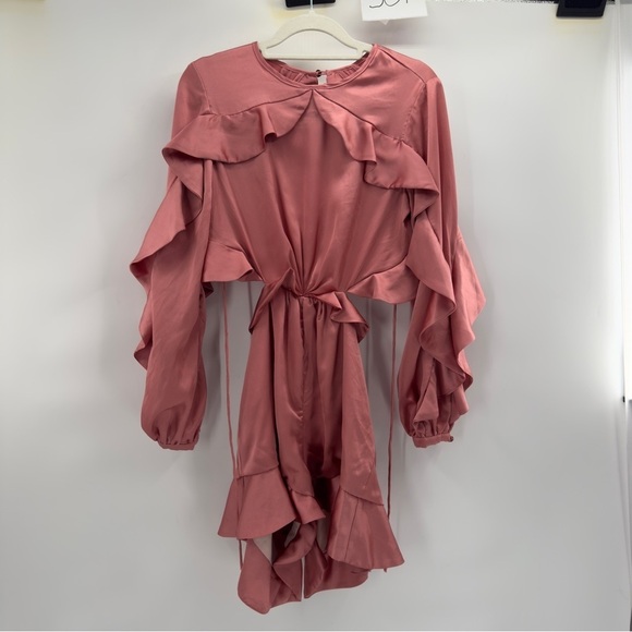 Nasty Girl cutout pink the old satin romper pink open back long sleeve size 8 - Picture 2 of 14
